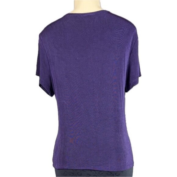 Coldwater Creek L Purple Surplice Neckline Empire Elastic Waist Short Sleeve Top - Picture 4 of 6